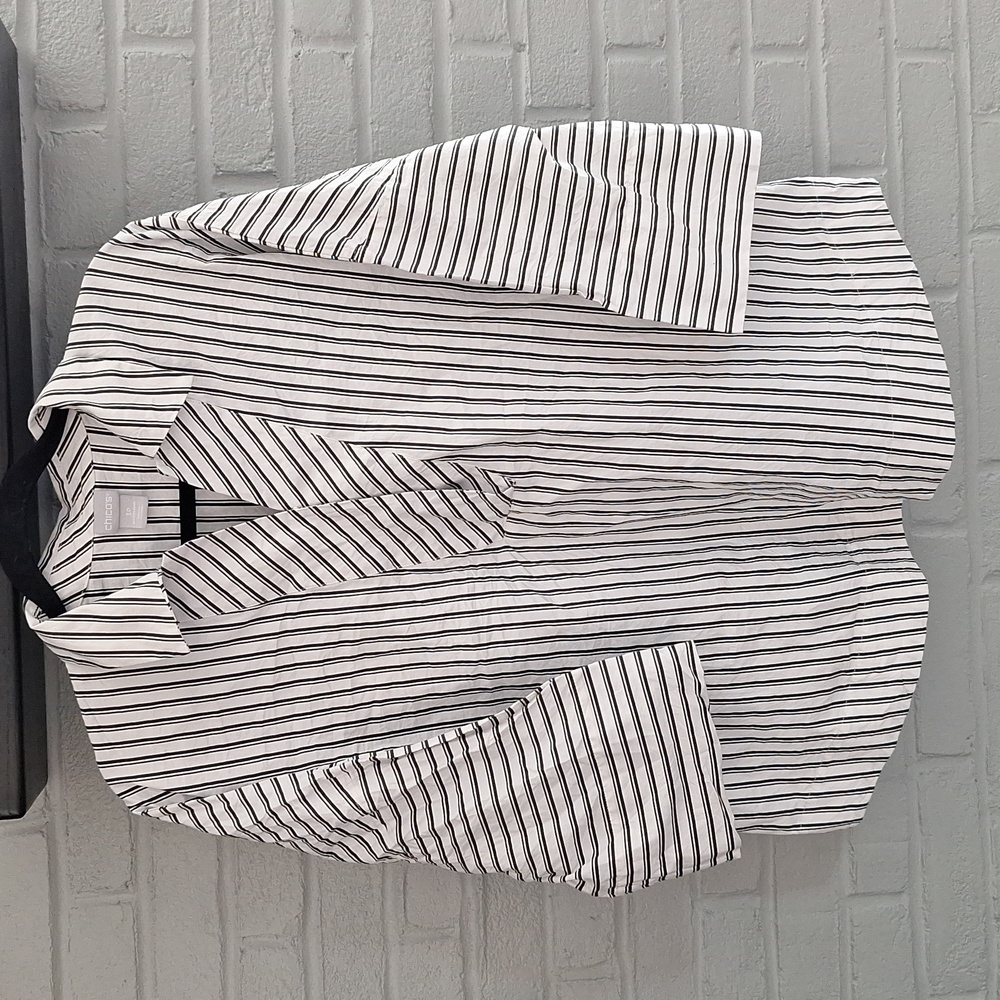 Chico's White Blouse with Black Pinstripes